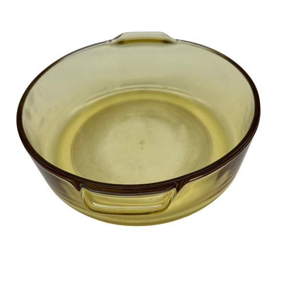 Vintage Amber Glass Round Casserole Dish w/ Handles Mexico 8.25" - Picture 4 of 7
